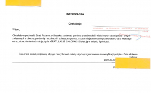 Na zdjęciu widzimy pismo z gratulacjami od Kobiety , która chwali Straż Pożarną w Słupsku